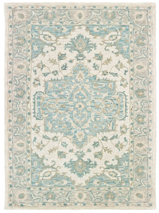 5’ x 8’ Turquoise and Cream Medallion Area Rug