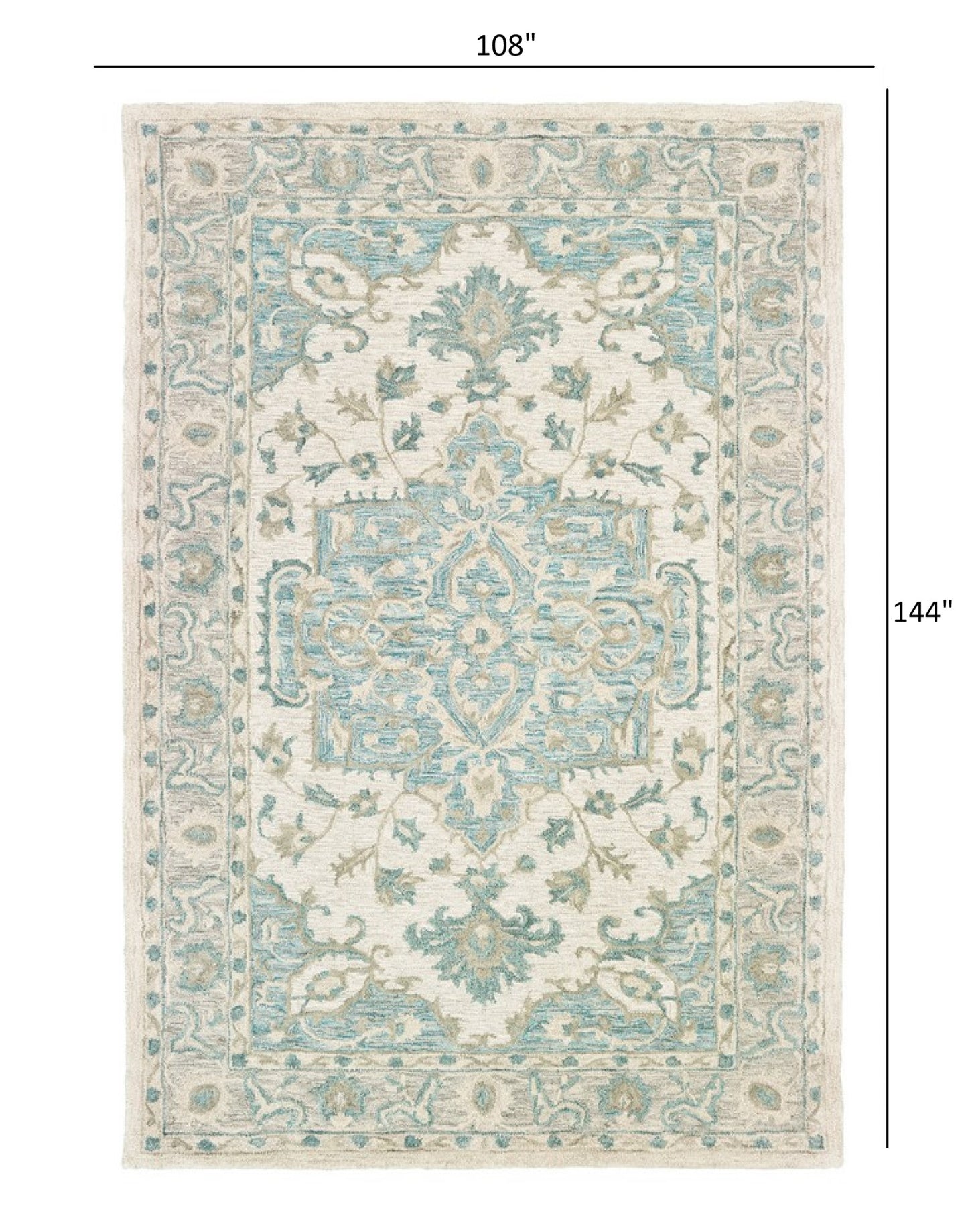 9' X 12' Turquoise and Cream Medallion Area Rug