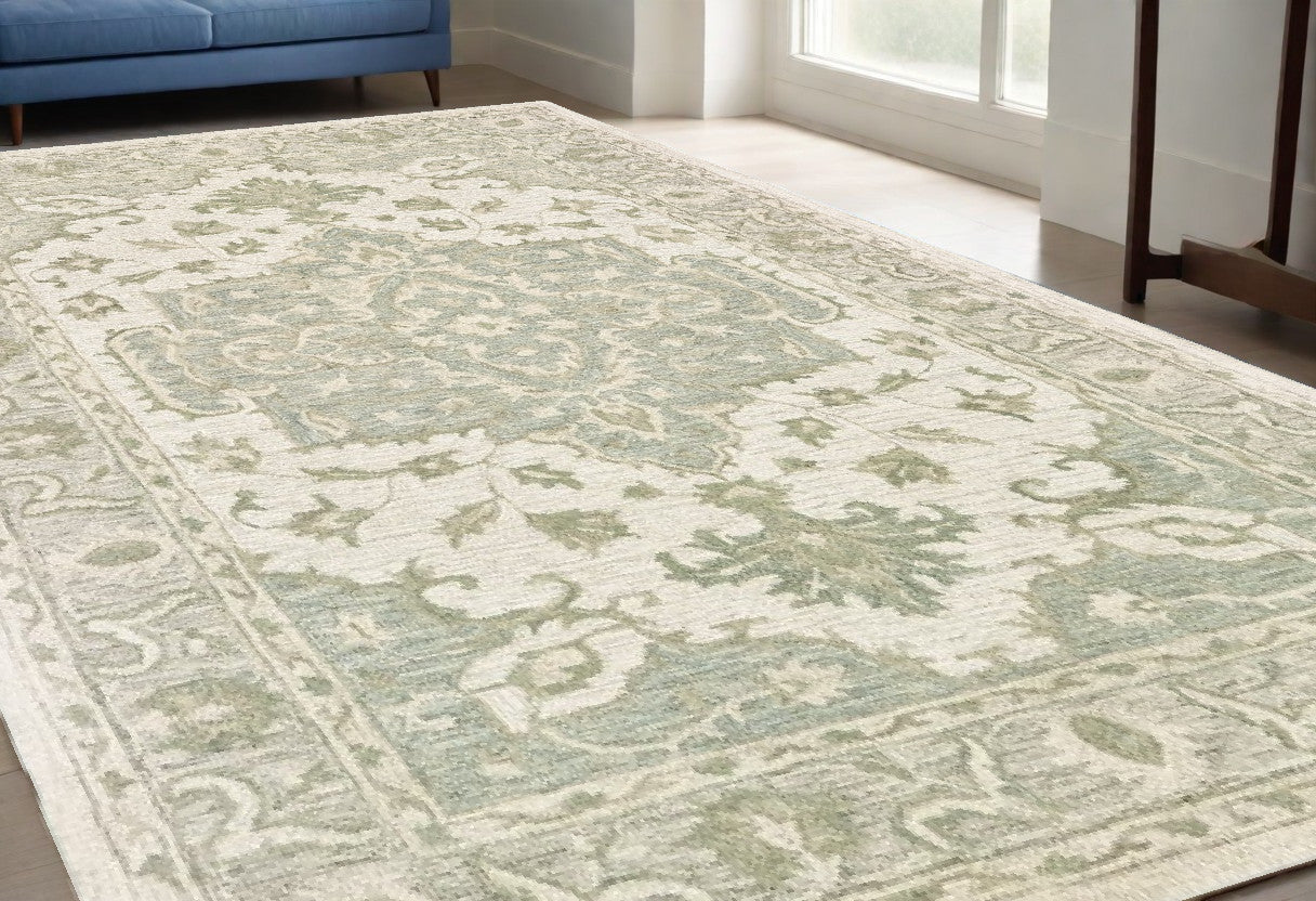 9' X 12' Green Wool Hand Tufted Area Rug