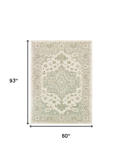 8' X 10' Green and Cream Medallion Area Rug