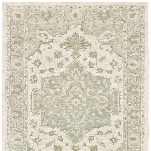 8' X 10' Green and Cream Medallion Area Rug