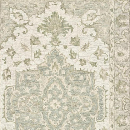 8' X 10' Green and Cream Medallion Area Rug