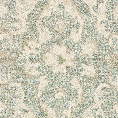 5' X 8' Green and Cream Medallion Area Rug