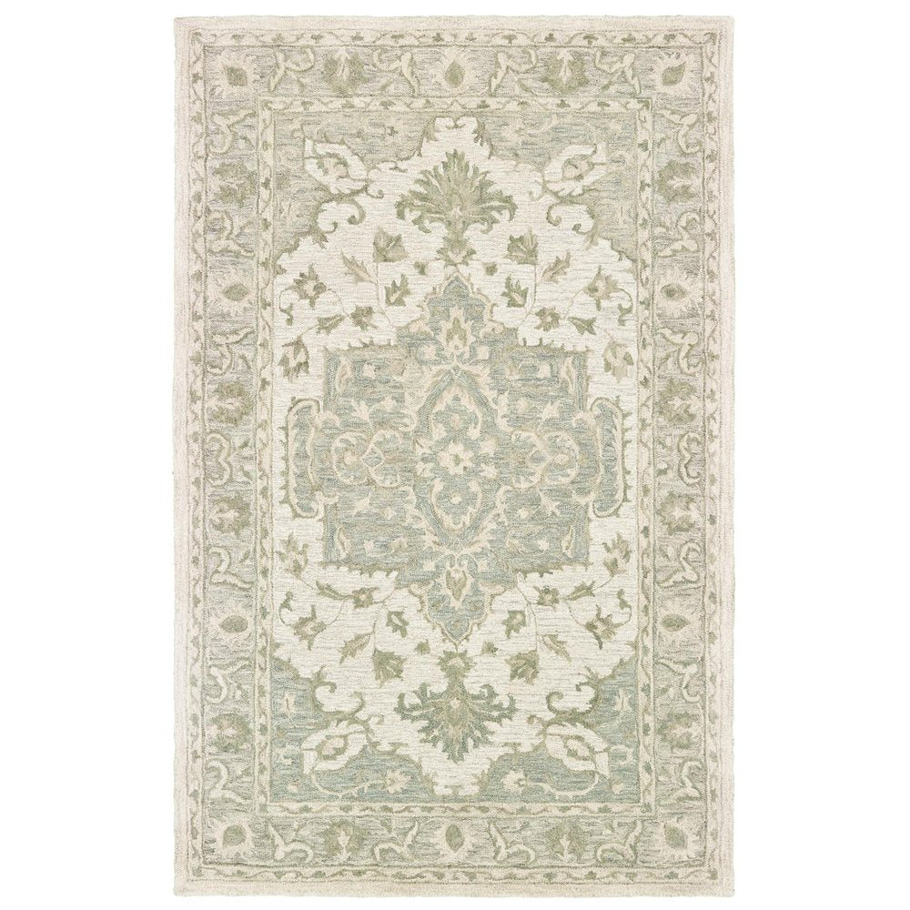 8' X 10' Green and Cream Medallion Area Rug