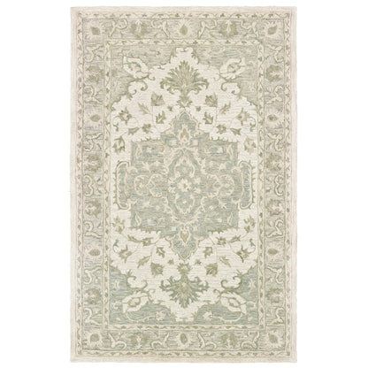 8' X 10' Green and Cream Medallion Area Rug