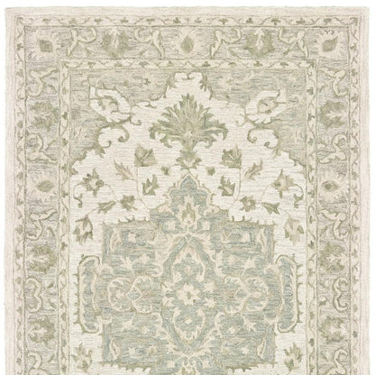 5' X 8' Green and Cream Medallion Area Rug