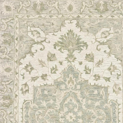 8' X 10' Green and Cream Medallion Area Rug