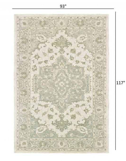 9' X 12' Green Wool Hand Tufted Area Rug