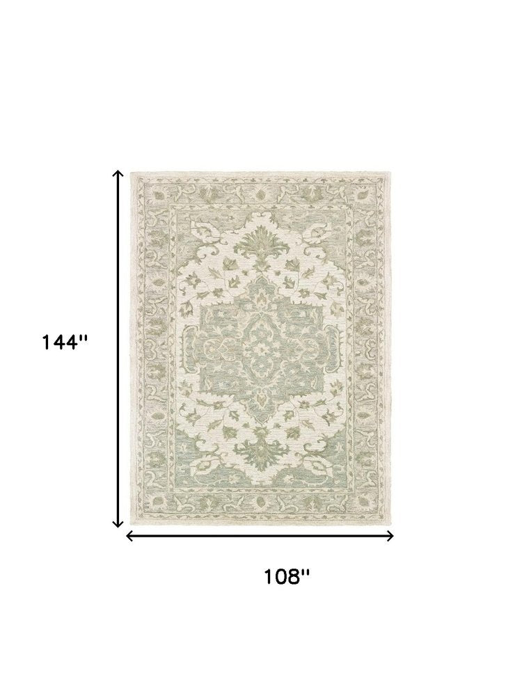 9' X 12' Green Wool Hand Tufted Area Rug