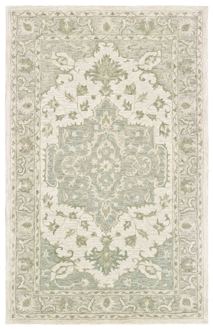 9' X 12' Green Wool Hand Tufted Area Rug