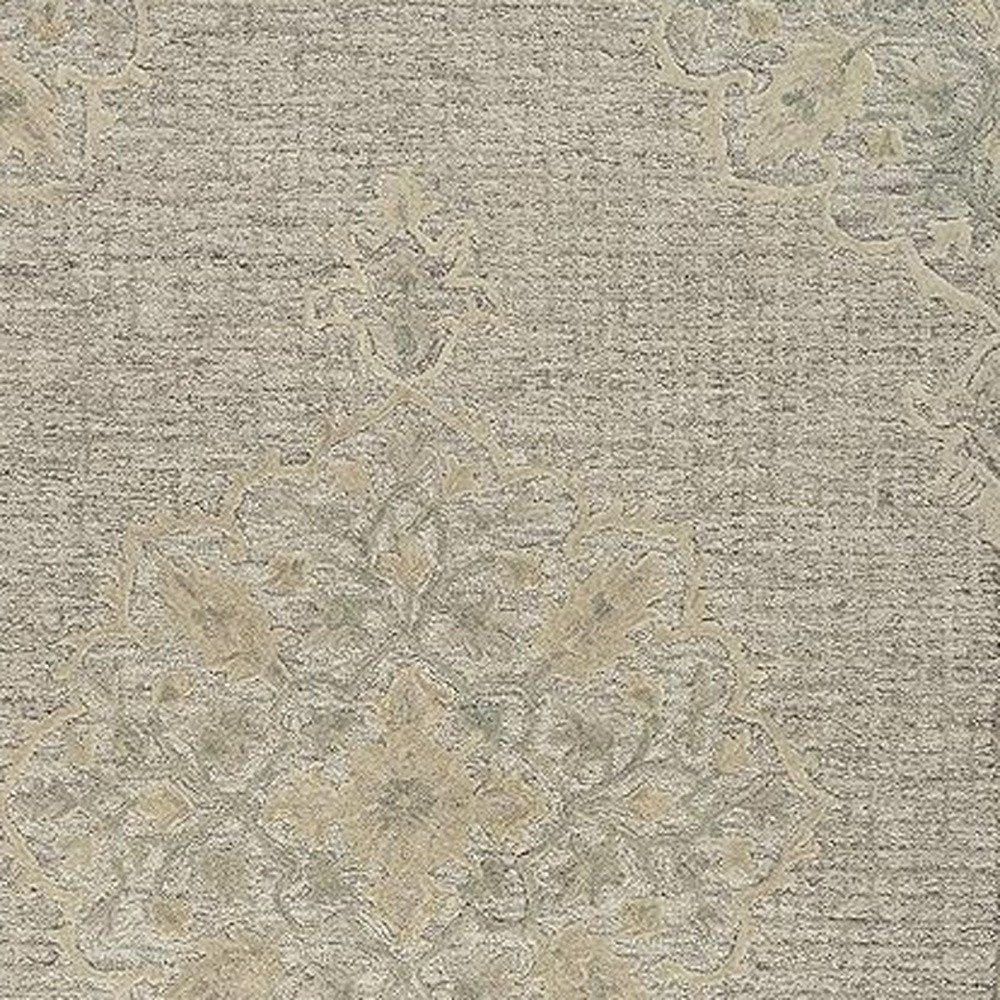 9' X 12' Beige Distressed Floral Area Rug