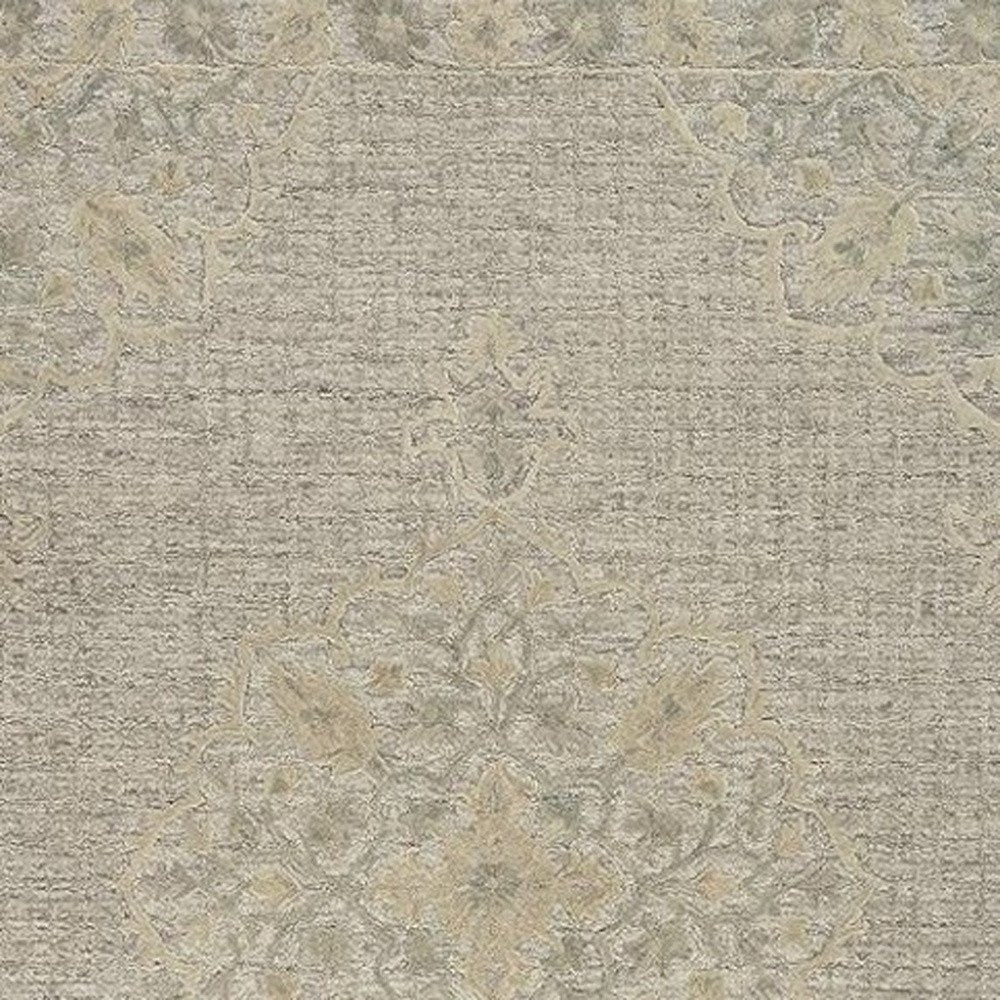 9' X 12' Beige Distressed Floral Area Rug