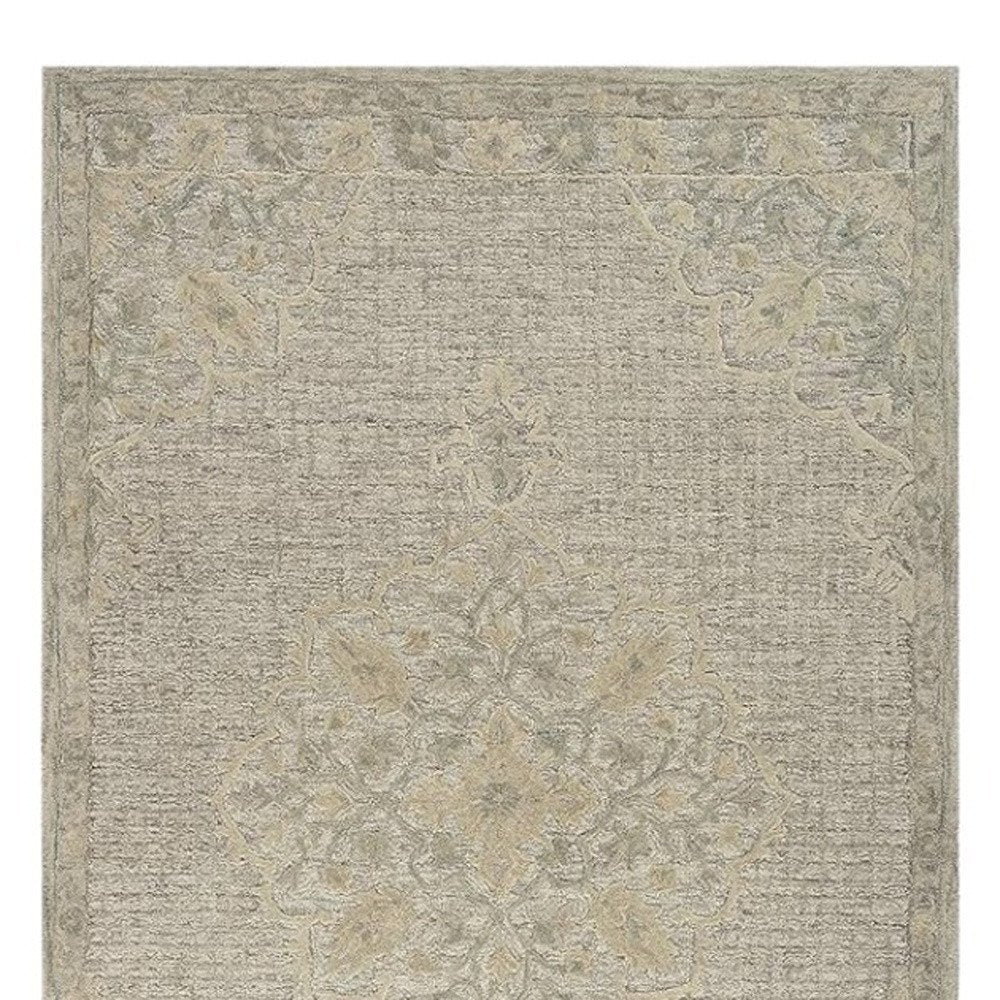 9' X 12' Beige Distressed Floral Area Rug