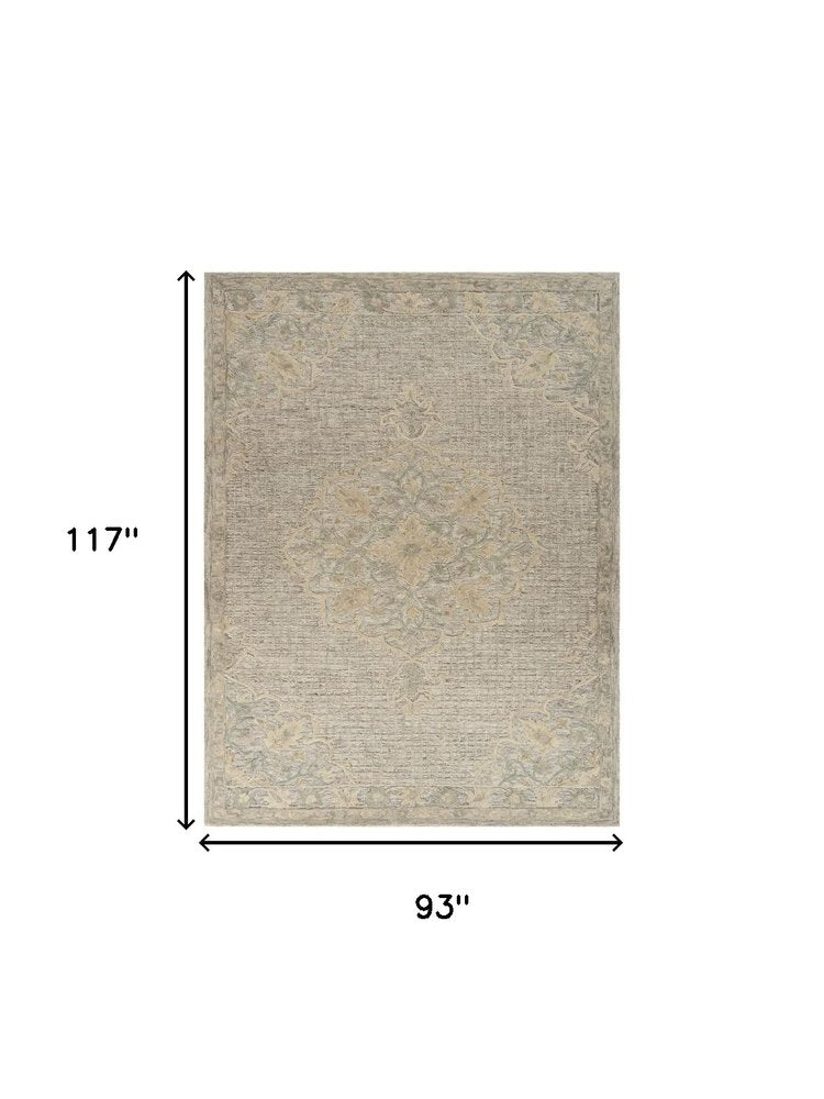 9' X 12' Beige Distressed Floral Area Rug