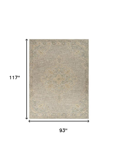 9' X 12' Beige Distressed Floral Area Rug