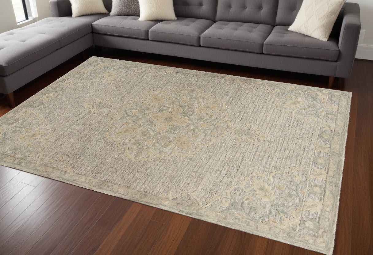 8' X 10' Beige Wool Handmade Area Rug