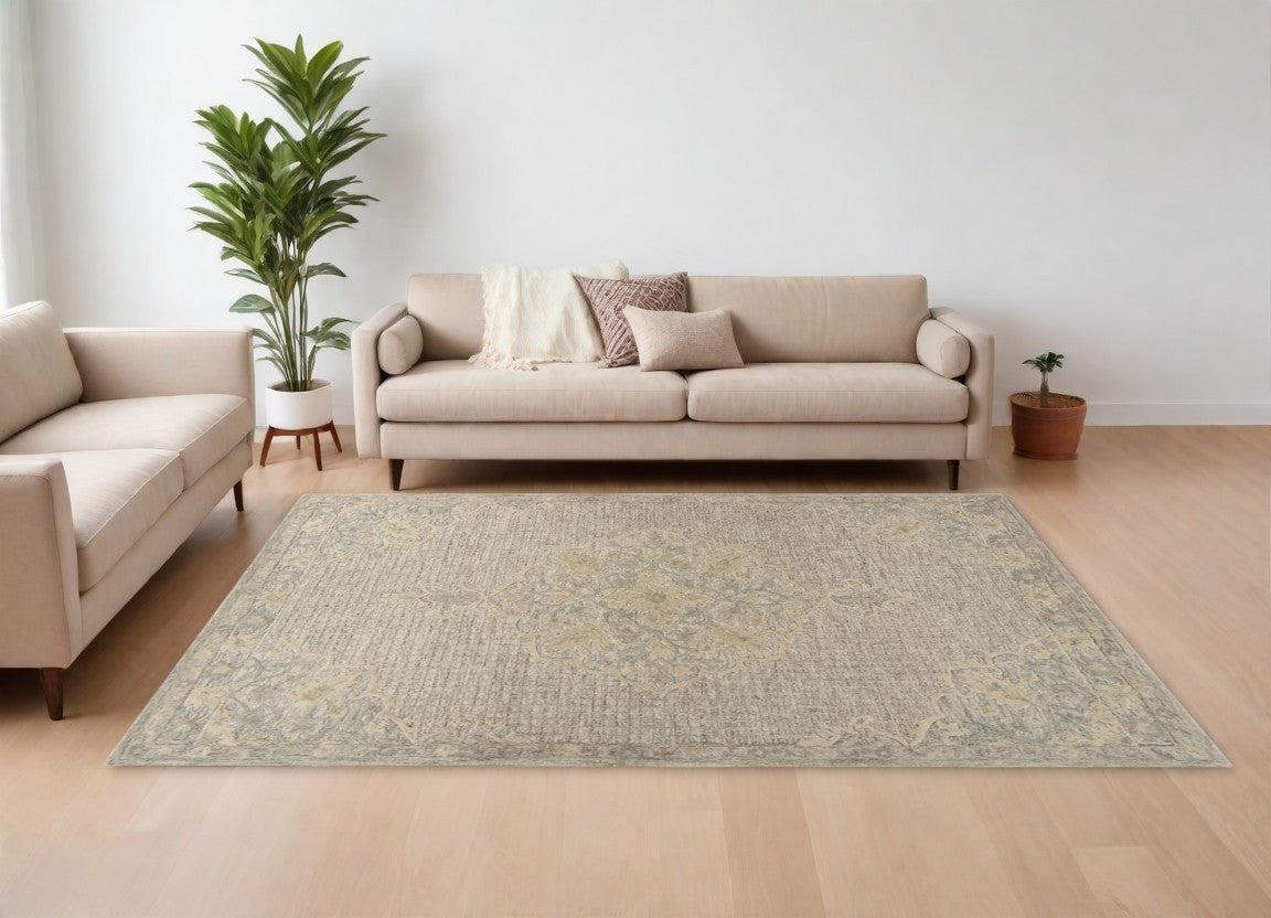 8' X 10' Beige Wool Handmade Area Rug