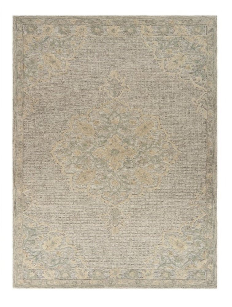 9' X 12' Beige Distressed Floral Area Rug