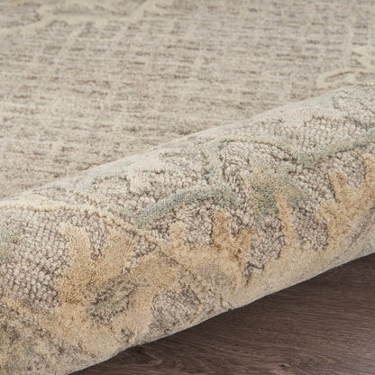 9' X 12' Beige Distressed Floral Area Rug