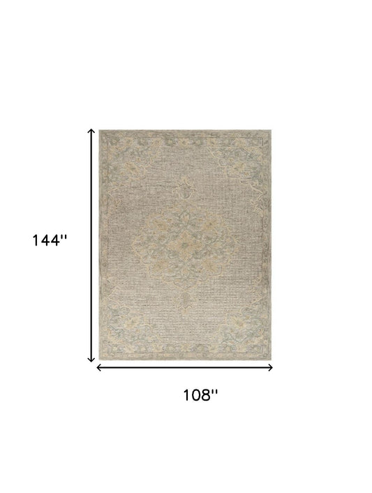 9' X 12' Beige Distressed Floral Area Rug