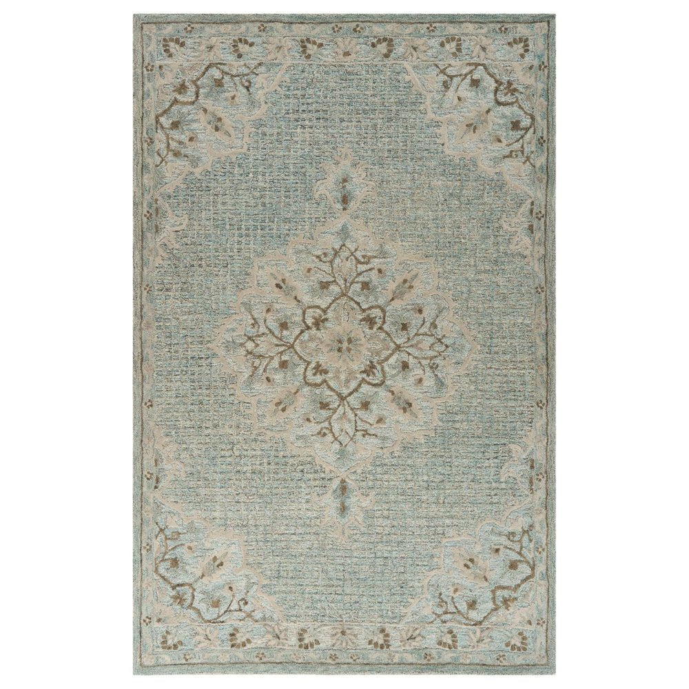 5' X 8' Blue Wool Floral Medallion Hand Tufted Area Rug