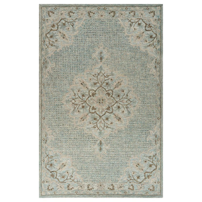 5' X 8' Blue Wool Floral Medallion Hand Tufted Area Rug