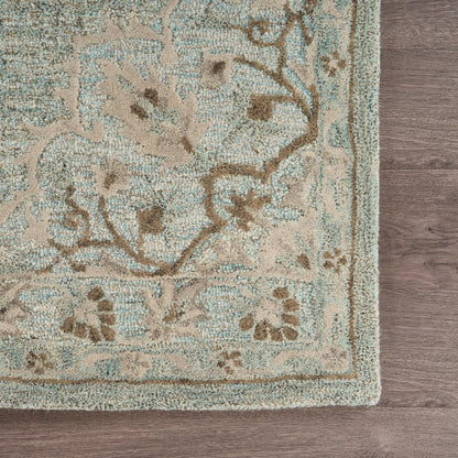 5' X 8' Blue Wool Floral Medallion Hand Tufted Area Rug