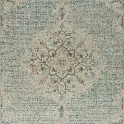 5' X 8' Blue Wool Floral Medallion Hand Tufted Area Rug