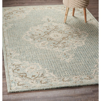 5' X 8' Blue Wool Floral Medallion Hand Tufted Area Rug