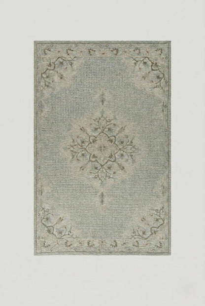 5' X 8' Blue Wool Floral Medallion Hand Tufted Area Rug