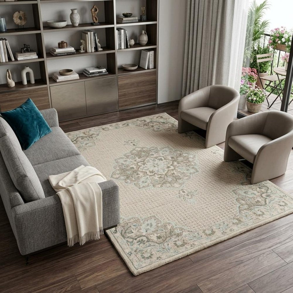 9' X 12' Ivory Wool Handmade Area Rug