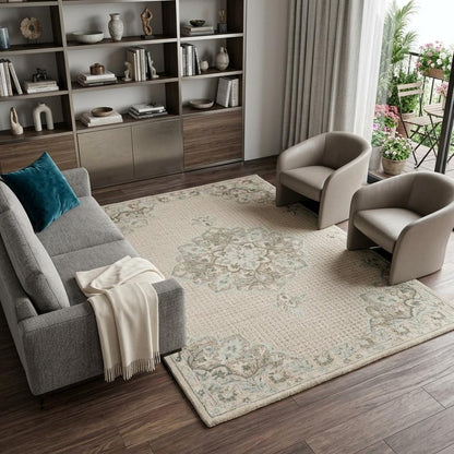 9' X 12' Ivory Wool Handmade Area Rug