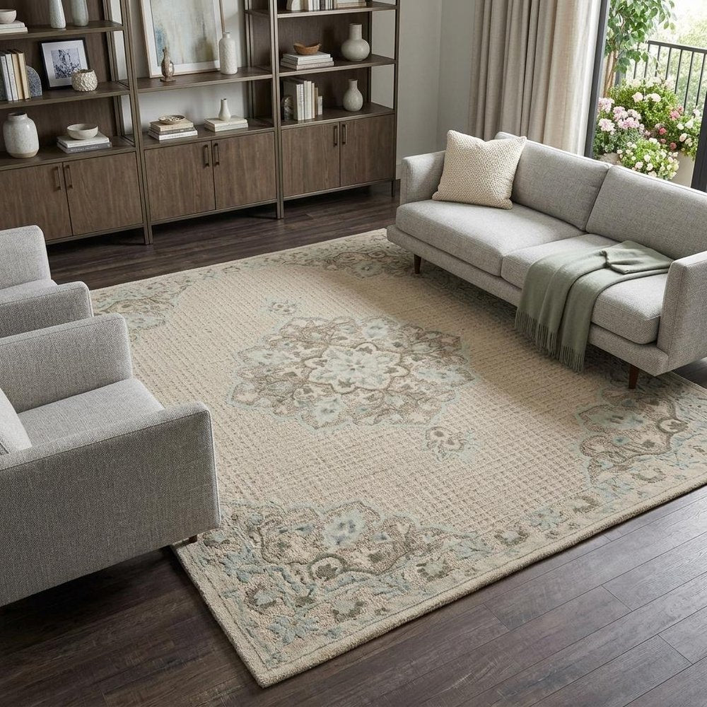9' X 12' Ivory Wool Handmade Area Rug