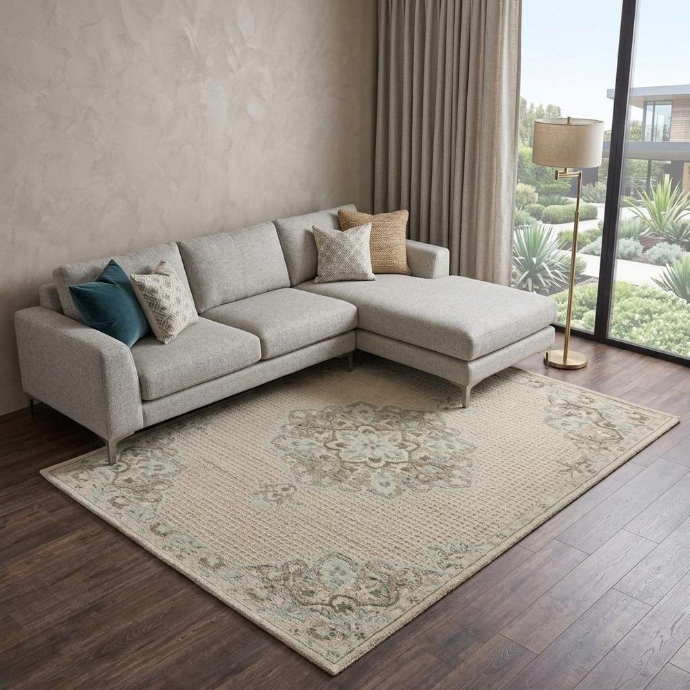 9' X 12' Ivory Wool Handmade Area Rug
