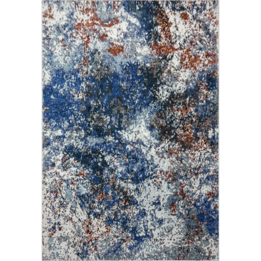 5' X 8' Blue and White Abstract Ocean Area Rug