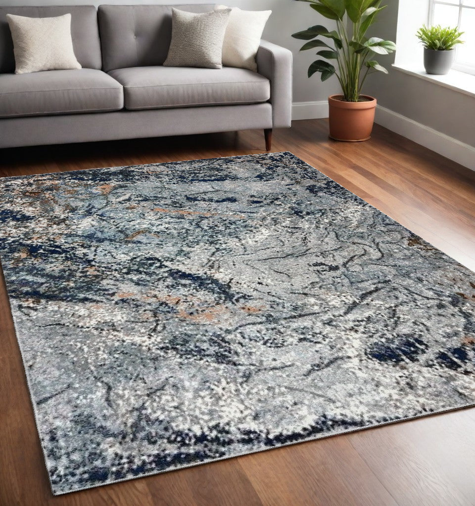 8' X 10' Navy and Gray Abstract Ice Area Rug