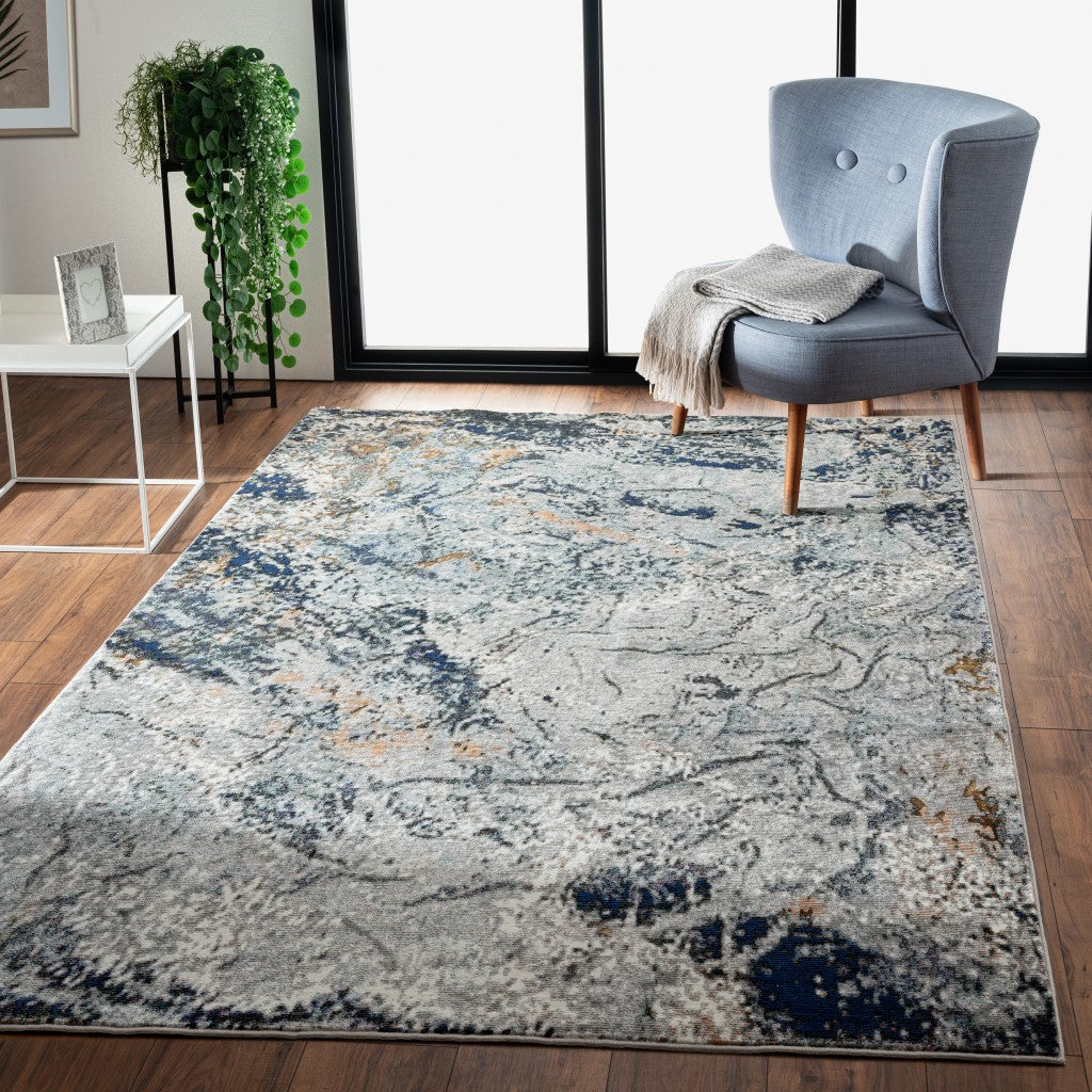 8' X 10' Navy and Gray Abstract Ice Area Rug