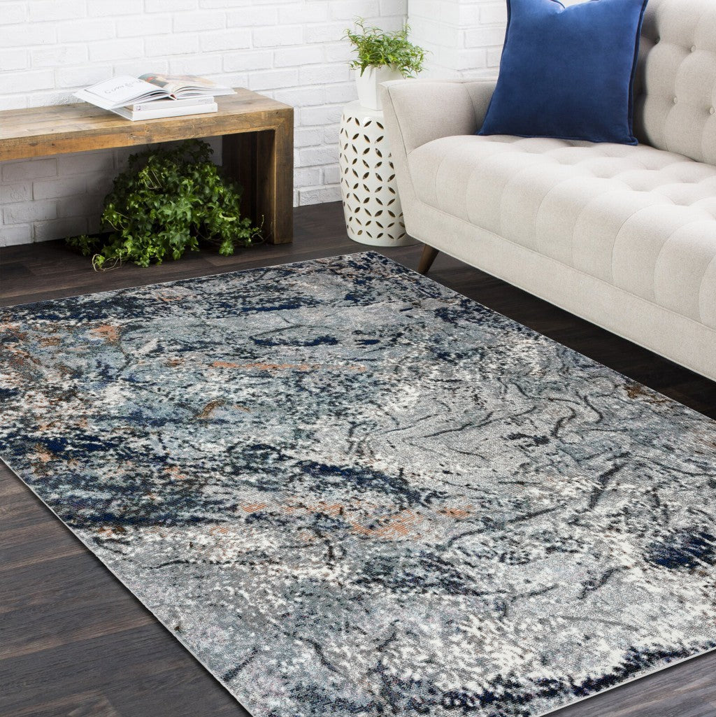 8' X 10' Navy and Gray Abstract Ice Area Rug