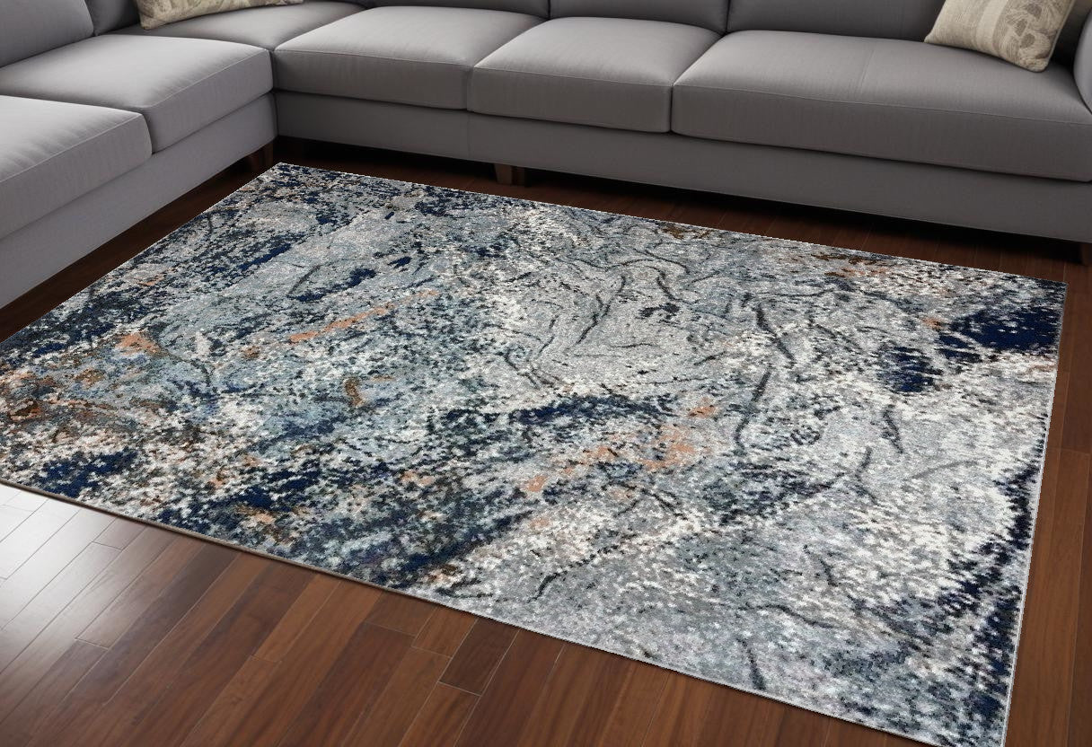 5' X 8' Navy and Gray Abstract Ice Area Rug