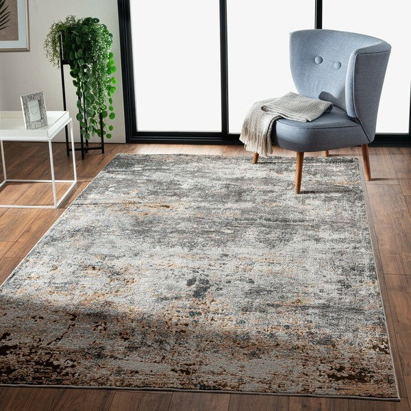 5' X 8' Gray And Orange Storm Area Rug