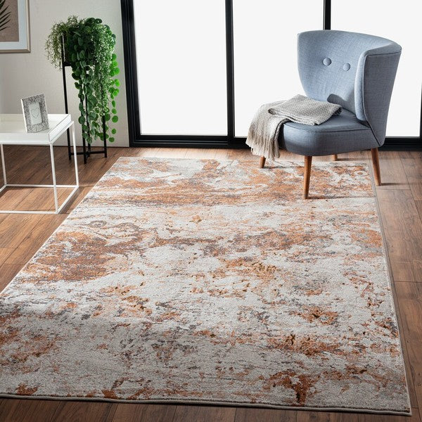 5' X 8' Brown and White Abstract Earth Area Rug