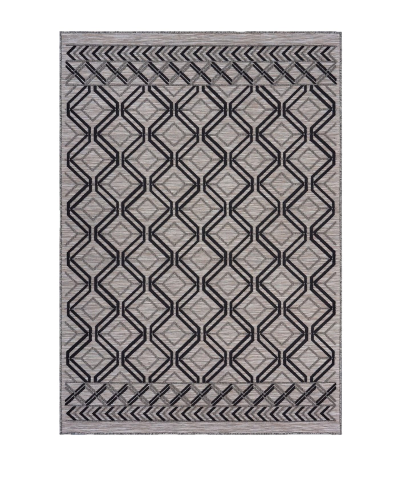 5' X 7' Black And Tan Indoor Outdoor Area Rug