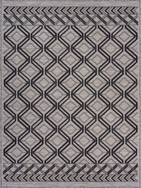 8' X 10' Black And Tan Indoor Outdoor Area Rug