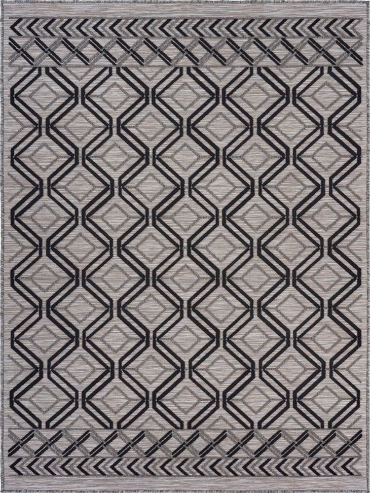 5' X 7' Black And Tan Indoor Outdoor Area Rug