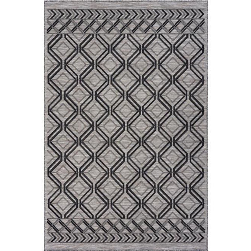 5' X 7' Black And Tan Indoor Outdoor Area Rug