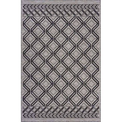 5' X 7' Black And Tan Indoor Outdoor Area Rug