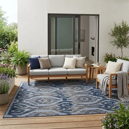 5' X 7' Blue And Yellow Indoor Outdoor Area Rug