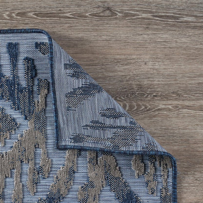 5' X 7' Blue And Yellow Indoor Outdoor Area Rug