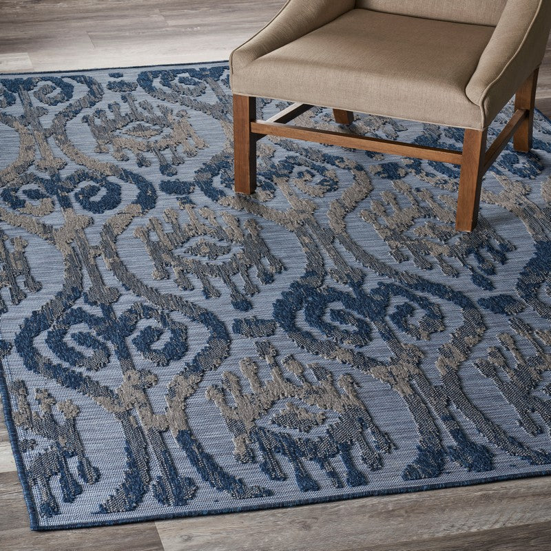 5' X 7' Blue And Yellow Indoor Outdoor Area Rug