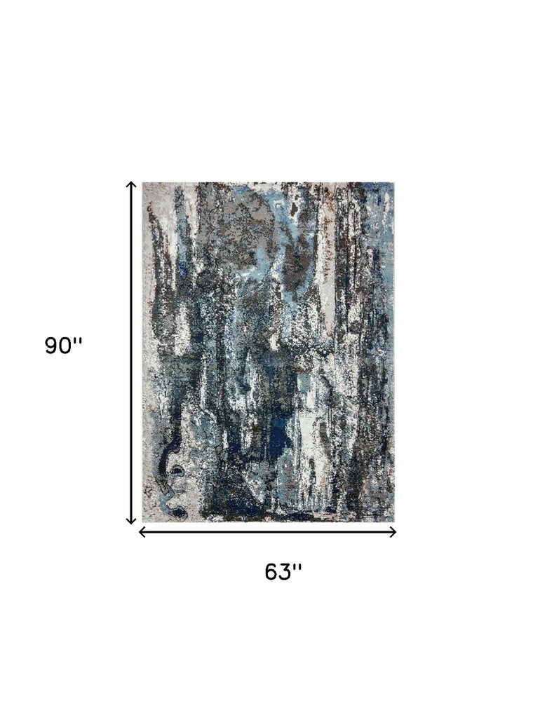 8' X 10' Shades of Blue and Gray Abstract Marble Area Rug